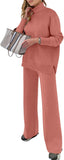 ANRABESS Womens 2 Piece Outfits Turtleneck Matching Lounge Set Sweater Top Wide Leg Pants Fall Cozy Knit Sweatsuit Loungewear