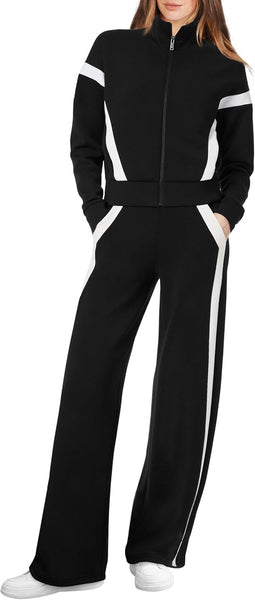 XIEERDUO Lounge Sets for Women 2025 Sweatsuit 2 Piece Outfits Sweatshirt Wide Leg Sweatpant Tracksuit Matching Set