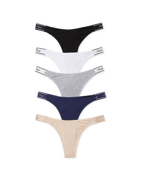 Victoria's Secret PINK Women's Cotton Logo Thong Underwear, Panties for Women, Multi Pack (XS-XXL)