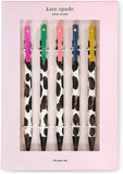 Kate Spade New York Black Ink Pen Set of 5, Cute Plastic Click Pens, Dots and Stripes