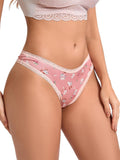 Morvia 10-Pack Women Sexy Coquette Contrast Lace Trims Floral Print Thongs Underwear