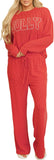 Women Pajamas Set Loungewear Ribbed Long Sleeve Top and Pants with Pockets Lounge Sweatsuit Set