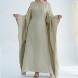 Dubai Bat Sleeve Dress Shiny Robe for Women Muslim 1pc Abaya Eid Prayer Clothes Soft Dubai Travel Party Dress Maxi Abaya