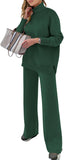 ANRABESS Womens 2 Piece Outfits Turtleneck Matching Lounge Set Sweater Top Wide Leg Pants Fall Cozy Knit Sweatsuit Loungewear