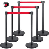 VEVOR Crowd Control Stanchion, Set of 6 Pieces Stanchion Set, Stanchion Set w/ 6.6 ft/2 m Red Retractable Belt, Crowd Control Barrier w/Rubber Base – Easy Connect Assembly for Crowd Control (Black)