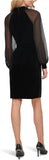 Calvin Klein Womens Velvet Sheath Dress with Illusion Sleeves