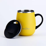 GRANDTIES Insulated Coffee Mug with Handle–Sliding Lid for Splash-Proof 16oz Wine-Glass Shape Thermal Tumbler with Double Walled Vacuum Stainless Steel to Keeps Beverages Hot or Cold-Cognac Metallic