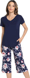 NACHILA Women’s Pajamas-Viscose Made from Bamboo, Short Sleeve Pjs Top with Capri Pajama Sets for Women Cool V Neck Sleepwear