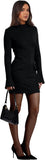 OFEEFAN Women's Fall Long Sleeve Mock Neck Dress Basic Party Club Bodycon Mini Dresses