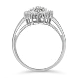 10K White Gold 1/2 Cttw Round & Baguette Cut Diamond Pear Shaped Domed PavÃ© Cluster with Halo Cocktail Ring (H-I Color, SI1-SI2 Clarity) - Size 5