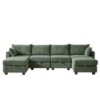 113.5'' Modular Sectiona Corduroy Sofa, Sectional Couches for Living Room U Shaped Sectional Couch with Storage Ottoman, 6 Seats Convertible Sectionals with Chaise