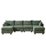 113.5'' Modular Sectiona Corduroy Sofa, Sectional Couches for Living Room U Shaped Sectional Couch with Storage Ottoman, 6 Seats Convertible Sectionals with Chaise