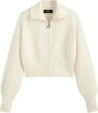 CIDER Zip Up Cardigans for Women Fall Trendy Long Sleeve Chunky Cardigan Knit Open Front Collared Zipper Cardigan