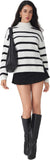 CIDER Striped Mock Neck Sweater Women Long Sleeve Pullover Knit Top