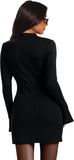 OFEEFAN Women's Fall Long Sleeve Mock Neck Dress Basic Party Club Bodycon Mini Dresses