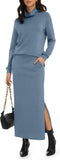 Casly Lamiit Women's 2 Piece Skirt Set Turtleneck Tops Long Skirt Matching Outfits with Pockets Fall Loungewear