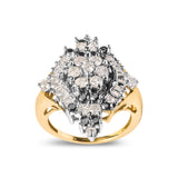 10K Yellow Gold 1 Cttw Round and Baguette cut Diamond Cluster and Rhombus Halo Ring (H-I Color, I1-I2 Clarity) - Ring Size 7