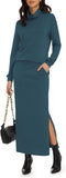 Casly Lamiit Women's 2 Piece Skirt Set Turtleneck Tops Long Skirt Matching Outfits with Pockets Fall Loungewear