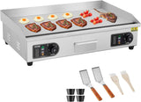 VEVOR Commercial Electric Griddle, 1600W Countertop Half-Flat Top Grill, 22in Stainless Steel Griddle Grill with 2 Shovels and 2 Brushes for Home or Restaurant, 122℉-572℉ Adjustable Temp