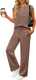 ANRABESS Two Piece Sets for Women Summer Sleeveless Sweatsuits Wide Leg Casual Lounge Set Matching Vacation Travel Outfits