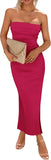 PRETTYGARDEN Women's Summer Bodycon Maxi Tube Dress Ribbed Strapless Side Slit Long Going Out Casual Elegant Party Dresses