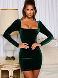 GOBLES Womens Sexy Velvet Long Sleeve Bodycon Elegant Mini Party Dress