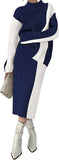 Pink Queen Women's 2 Piece Outfits 2025 Fall Winter Sweater Skirt Set Long Sleeve Oversized Top High Waist Color Block Dress