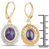14K Yellow Gold Plated 7.42 Carat Genuine Tanzanite and White Topaz .925 Sterling Silver Earrings
