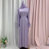 OBEEII Muslim Dress for Women Loose Full Cover Long Abaya Satin Dress Kaftan Abayas Islamic Robe S-XXL