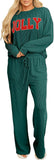 Women Pajamas Set Loungewear Ribbed Long Sleeve Top and Pants with Pockets Lounge Sweatsuit Set