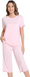 NACHILA Women’s Pajamas-Viscose Made from Bamboo, Short Sleeve Pjs Top with Capri Pajama Sets for Women Cool V Neck Sleepwear