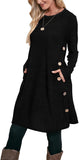 OFEEFAN Fall and Winter Tunic Dress with Pockets Long Sleeve Crew Neck Buttons Side