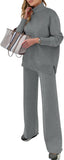 ANRABESS Womens 2 Piece Outfits Turtleneck Matching Lounge Set Sweater Top Wide Leg Pants Fall Cozy Knit Sweatsuit Loungewear