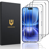 UNBREAKcable 3-Pack Screen Protector for iPhone 16/15, Shatterproof Tempered Glass [Easy Installation Frame] [99.99% HD Clear] [Case Friendly] [9H Hardness] [Full Coverage] for Apple 6.1 inch