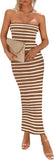 PRETTYGARDEN Women's Summer Bodycon Maxi Tube Dress Ribbed Strapless Side Slit Long Going Out Casual Elegant Party Dresses