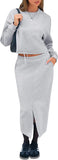 EXLURA Womens 2 Piece Skirts Set Fall Airport Drawstring Sweatshirts Midi Skirt Dress Lounge Sets Travel Outfits Winter 2025