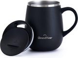 GRANDTIES Insulated Coffee Mug with Handle–Sliding Lid for Splash-Proof 16oz Wine-Glass Shape Thermal Tumbler with Double Walled Vacuum Stainless Steel to Keeps Beverages Hot or Cold-Cognac Metallic