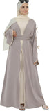 Elegant Flowy Muslim Cardigan Robe with Bow Accents Front Wave Design Abaya for Women Open Front Abaya with Belt