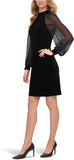 Calvin Klein Womens Velvet Sheath Dress with Illusion Sleeves