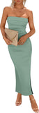 PRETTYGARDEN Women's Summer Bodycon Maxi Tube Dress Ribbed Strapless Side Slit Long Going Out Casual Elegant Party Dresses