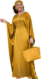 HD African Dresses for Women Fashion Beading Rhinestone Kaftan Maxi Dress