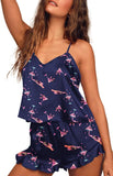 Ekouaer Satin Pajama Set for Women Silk Pjs for Women Set Camisole Top and Shorts with Ruffle Sleepwear