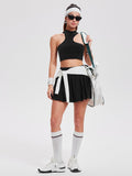Airfree 2 Piece Sets for Women Tennis Skirt Set Mock Neck Sports Bra Irregular Crop Tank Bubble Skirt Outfits Set