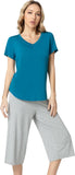 NACHILA Women’s Pajamas-Viscose Made from Bamboo, Short Sleeve Pjs Top with Capri Pajama Sets for Women Cool V Neck Sleepwear