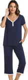 NACHILA Women’s Pajamas-Viscose Made from Bamboo, Short Sleeve Pjs Top with Capri Pajama Sets for Women Cool V Neck Sleepwear