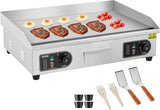 VEVOR Commercial Electric Griddle, 1600W Countertop Half-Flat Top Grill, 22in Stainless Steel Griddle Grill with 2 Shovels and 2 Brushes for Home or Restaurant, 122℉-572℉ Adjustable Temp