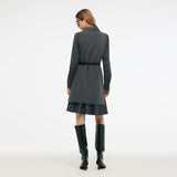 GOELIA Dress Two Piece Sets for Women Wool Blend Long Knit Sweater Vest and Long Sleeve Shirt Mini Dresses with Belt
