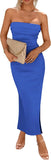 PRETTYGARDEN Women's Summer Bodycon Maxi Tube Dress Ribbed Strapless Side Slit Long Going Out Casual Elegant Party Dresses