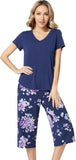 NACHILA Women’s Pajamas-Viscose Made from Bamboo, Short Sleeve Pjs Top with Capri Pajama Sets for Women Cool V Neck Sleepwear