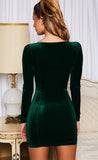 GOBLES Womens Sexy Velvet Long Sleeve Bodycon Elegant Mini Party Dress